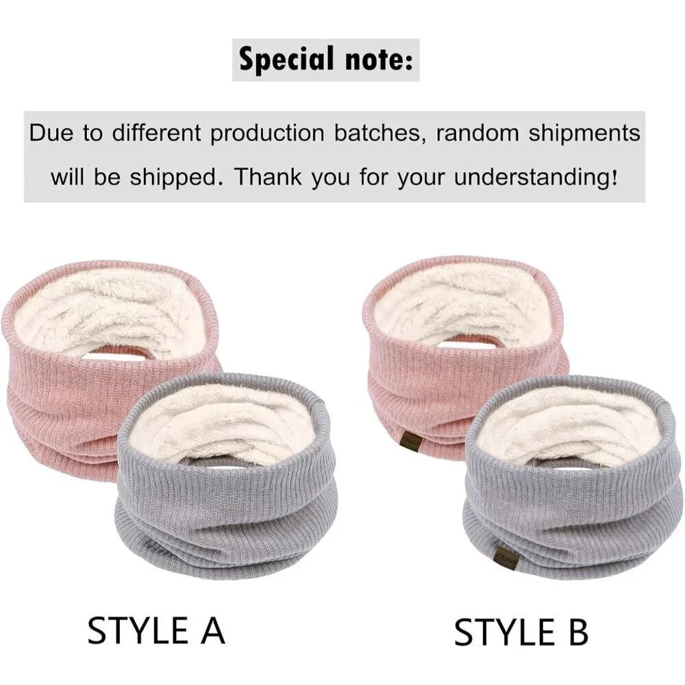Women's F-grey + pink Scarf Winter Double-Layer Neck Warmer Knit Fleece
